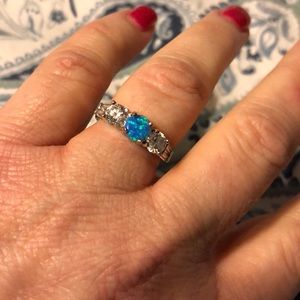 Blue fire Opal and White topaz ring size 8